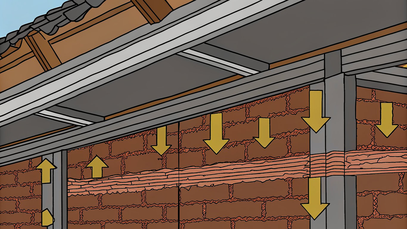 Cross-section diagram of a wall showing heat transfer paths, including conduction through materials, convection through air gaps, and thermal bridging through a wood stud.