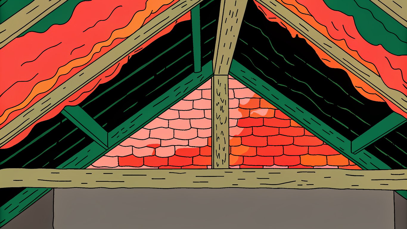 Comparison of insufficient attic insulation (thin layer) versus adequate attic insulation (thick layer), with heat escaping from the thin section.