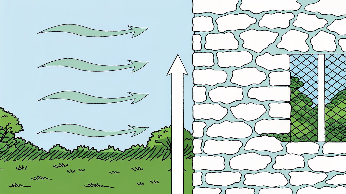 Illustration comparing air leakage in a poorly insulated wall to effective air sealing in a dense-pack insulated wall.