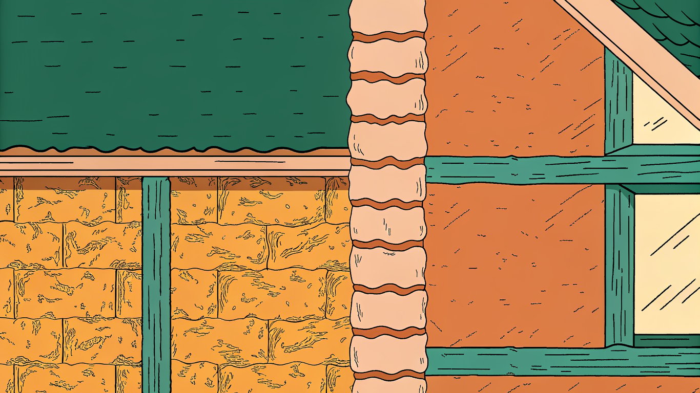 Diagram illustrating heat flow through insulated and uninsulated walls.