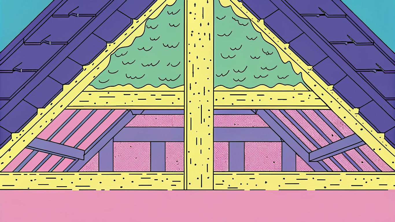 Cross-section diagram of a properly insulated and ventilated attic, showing airflow from soffit to ridge vents.