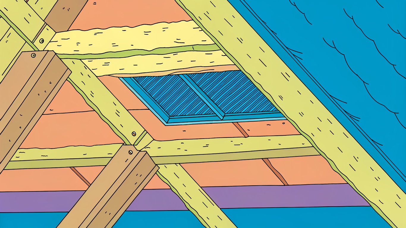 Attic insulation blocking a soffit vent at the eave.