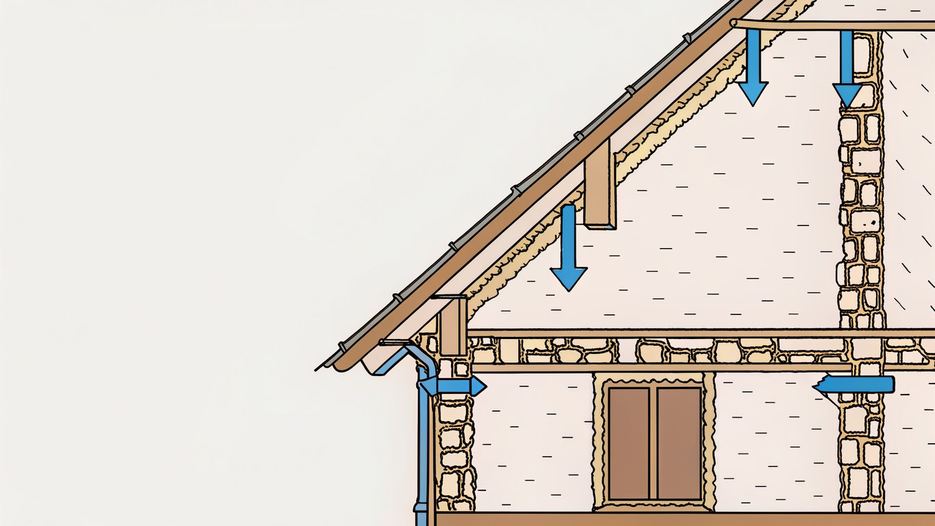 Diagram showing open-cell spray foam sealing a wall cavity, preventing cold air drafts from entering the living space.