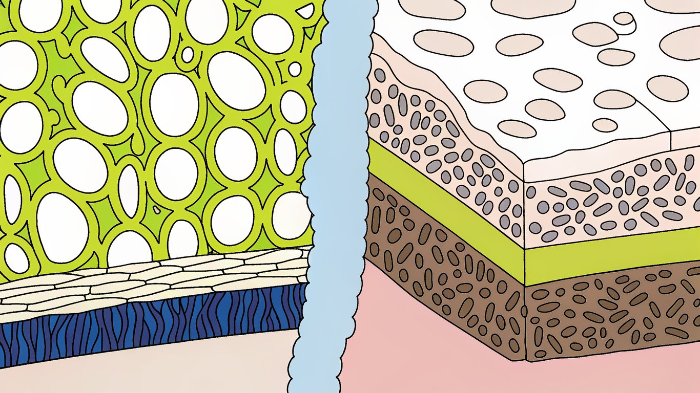 Diagram comparing the open, interconnected cell structure of open-cell foam to the dense, closed cell structure of closed-cell foam.